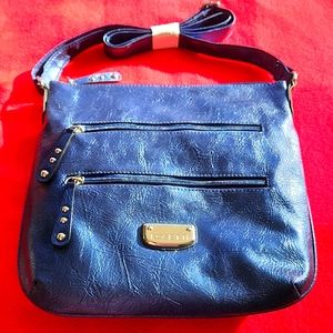 NEW.  ROSETTI BLUE LEATHER CROSSBODY PURSE- ADJUSTABLE SHOULDER STRAP.